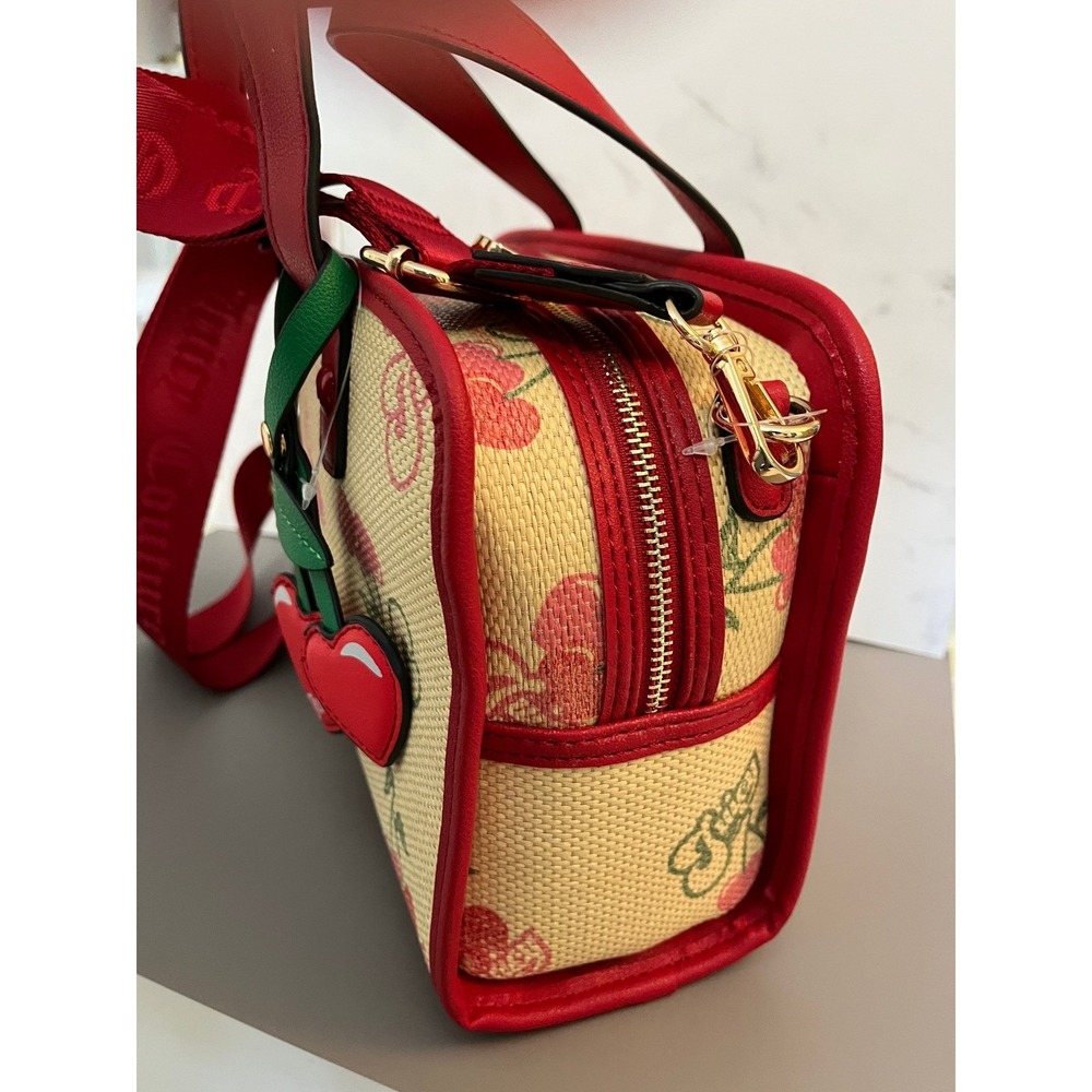 Juicy Couture Paradise Satchel Red Cherry Print Woven Straw Crossbody Bag NWT - Picture 8 of 12